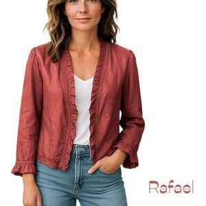 Rafael Tangerine Orange Ruffled Jacket NWOT Size 16